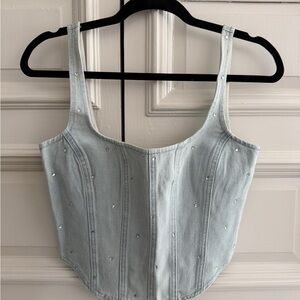 Superdown Light Blue Studded Crop Top